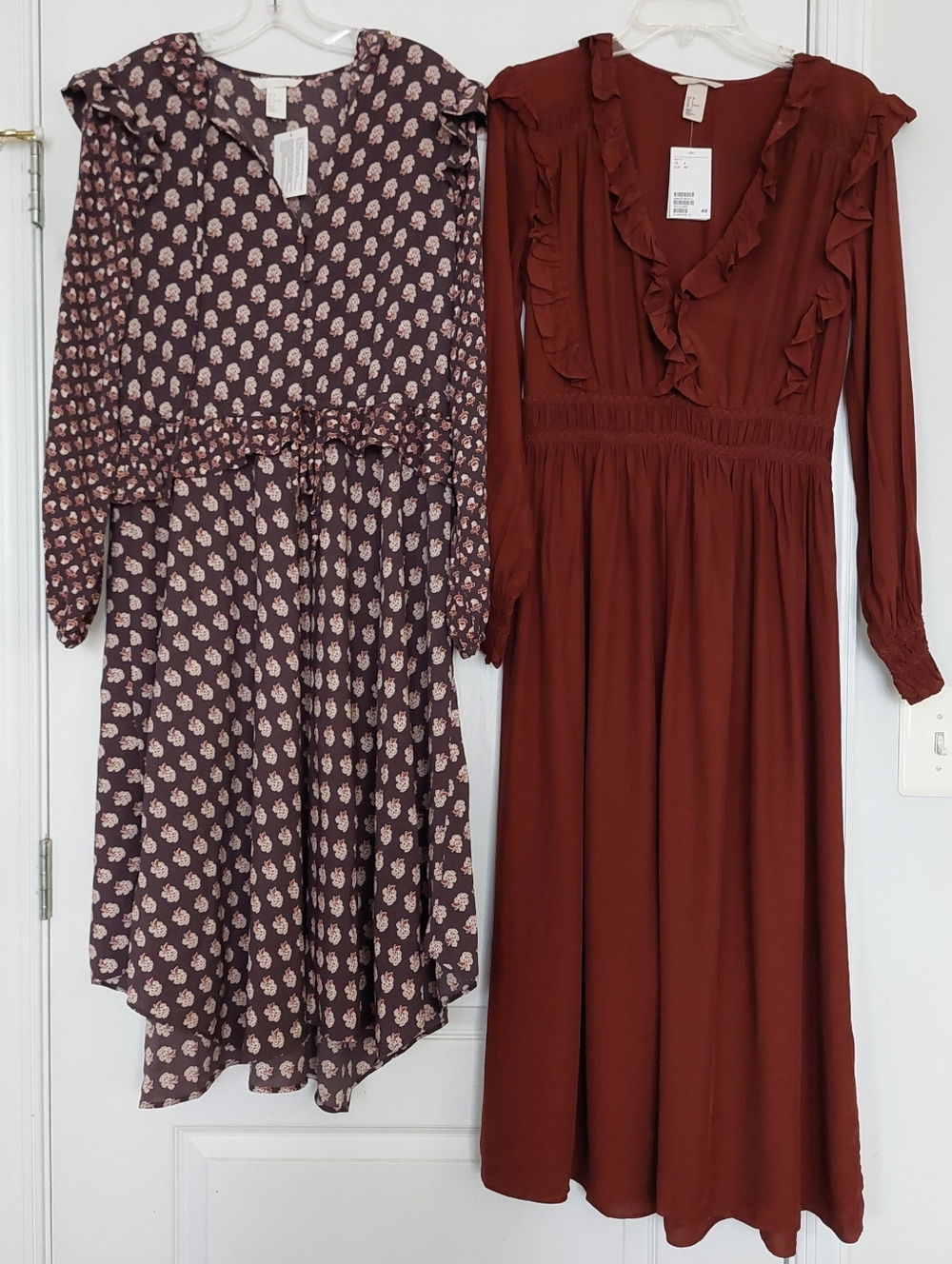 H&M Ruffled Dresses Midi Maxi Lot of 2 Floral Brown NWT M